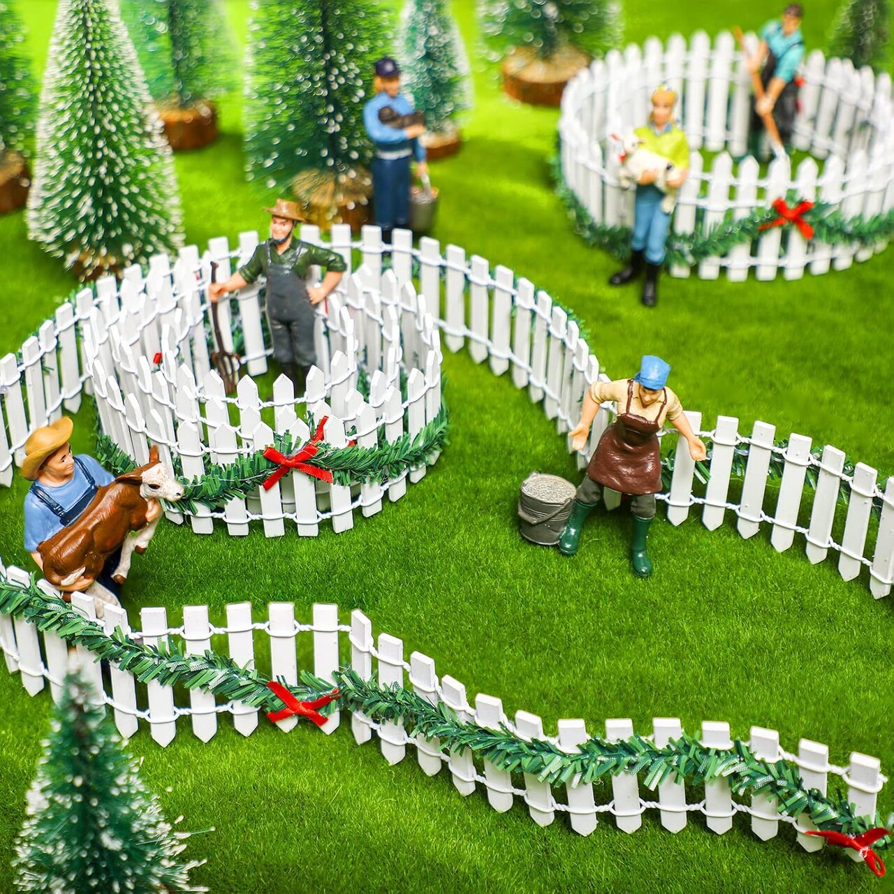 4 Pcs Christmas Village Accessories 35 Inch Christmas Village Fence Wooden Miniature Fence White Picket Fence for Dollhouse Village Landscape(White)
